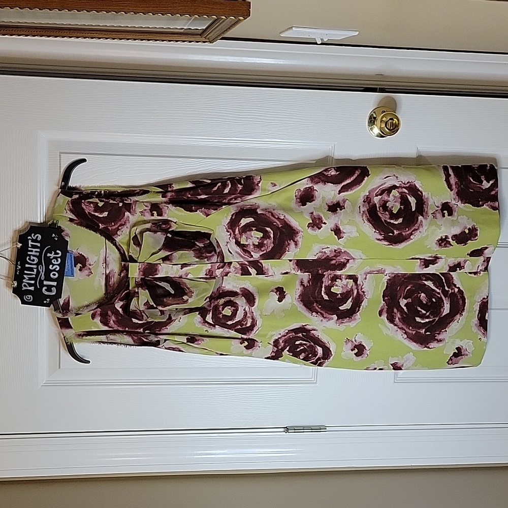 Simply Vera Dress 6 Floral Sleeveless Lime Green Garnet Pink White